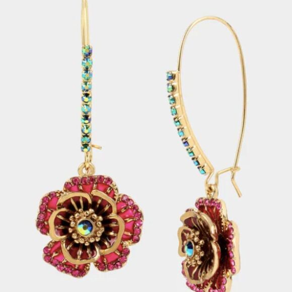 ✨🌺 Stunning Crystal Rose Flower Hook Dangle Earrings 🌺✨ - Picture 5 of 13